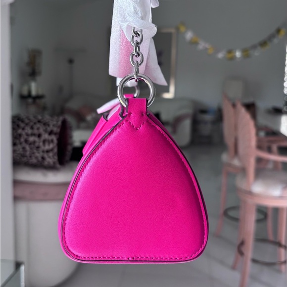 Kate Spade Hot Pink-leather Pochette Silver chain handle & shoulder Strap NWT cc - Picture 7 of 13